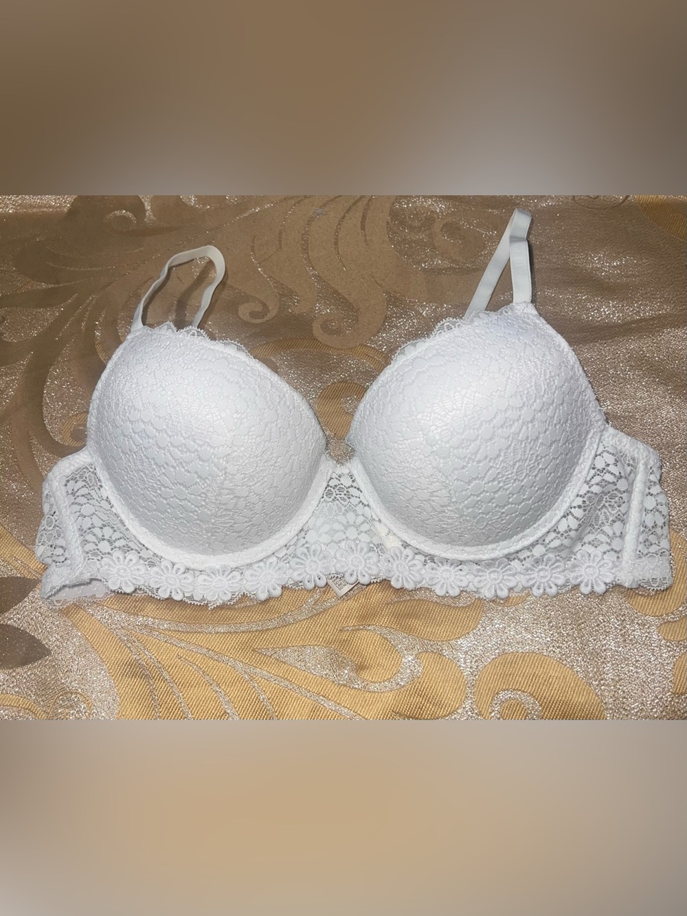 Laura Ashley White Floral Lace Padded Demi Underwire Bra 34B